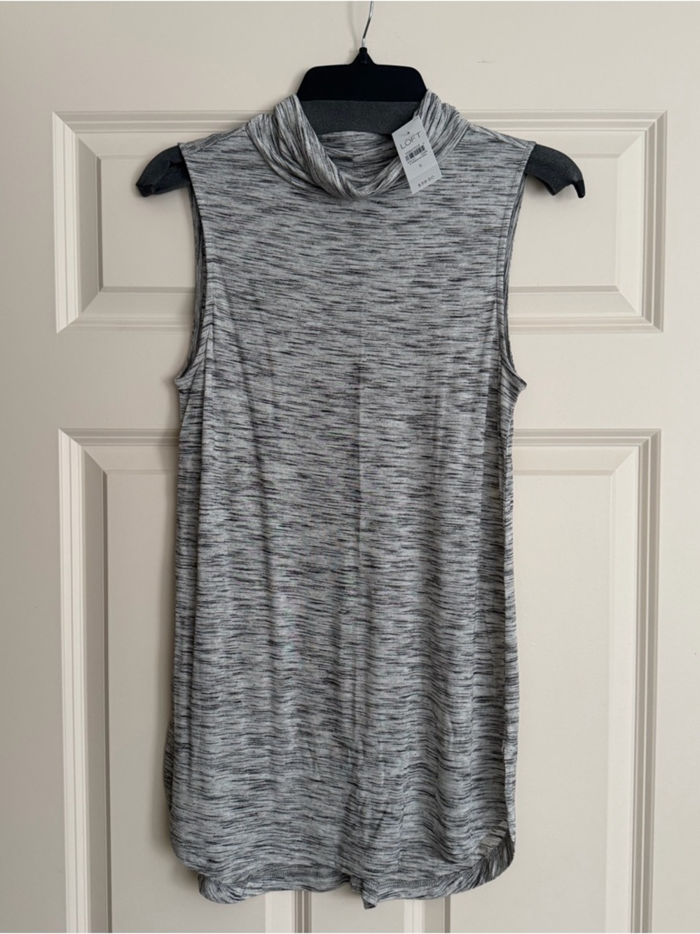 LOFT Gray Space-Dye Sleeveless Mock Neck Tank, NWT